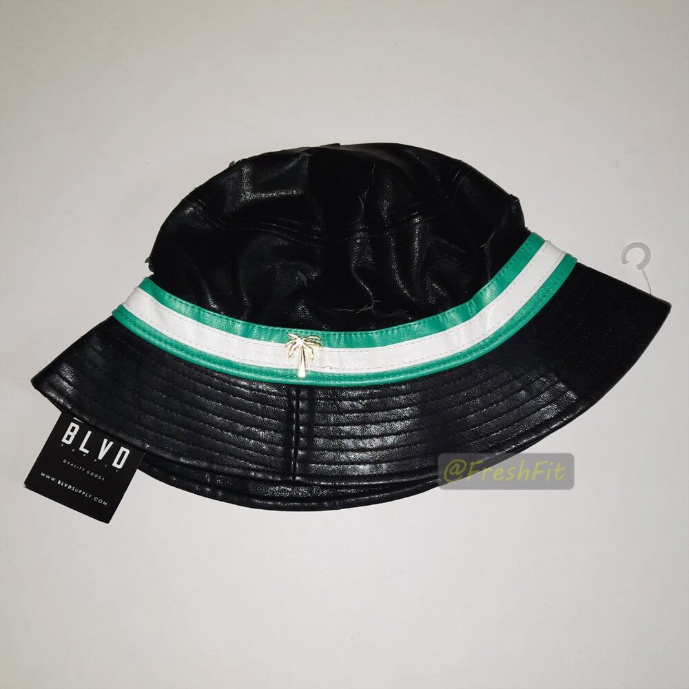BLVD Supply Palm Tree Metal Emblem Vegan Leather Bucket Hat